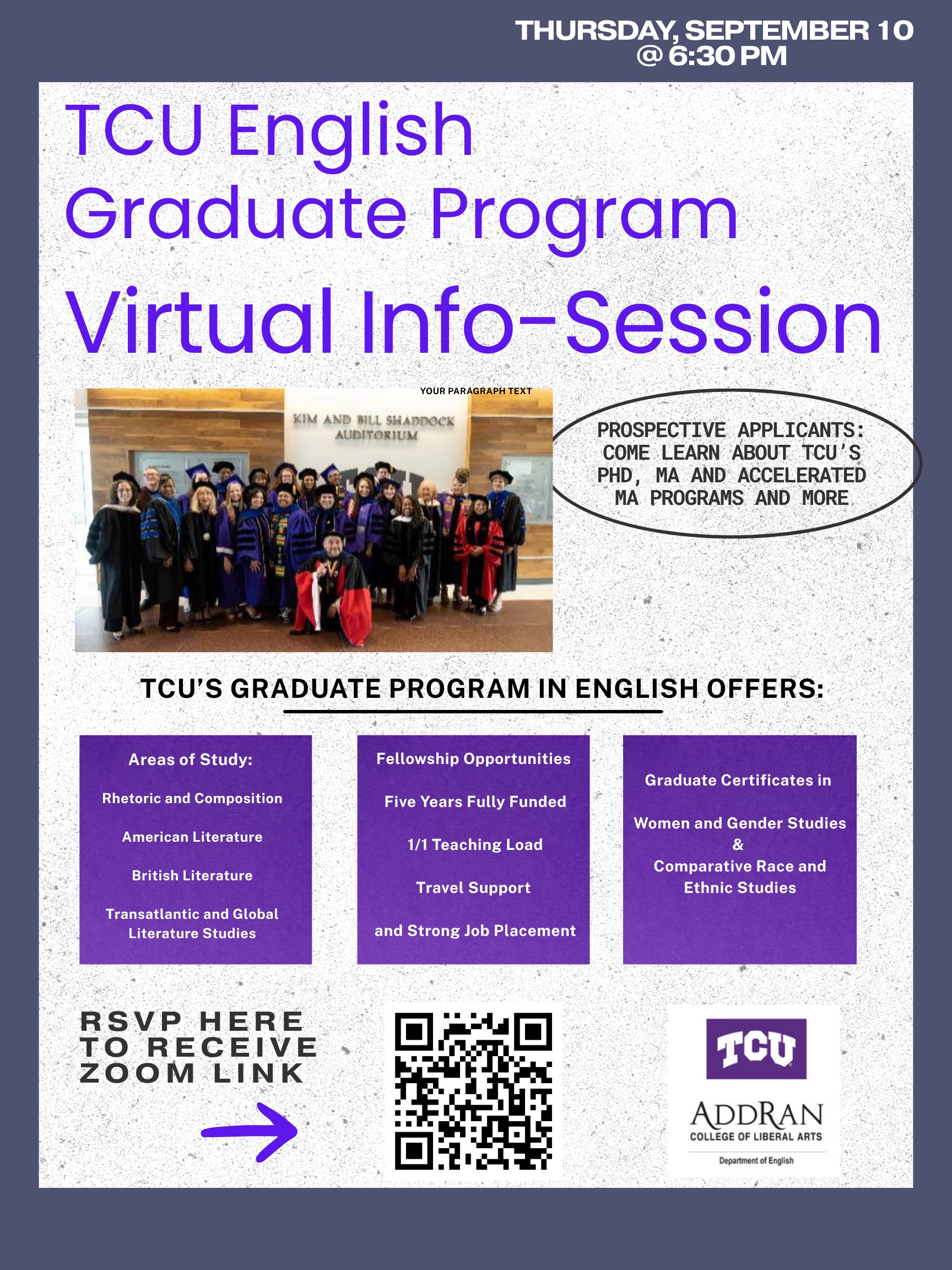 Graduate Info Session Fall 2026 Graduate Info Session September 10 at 6:30 on Zoom