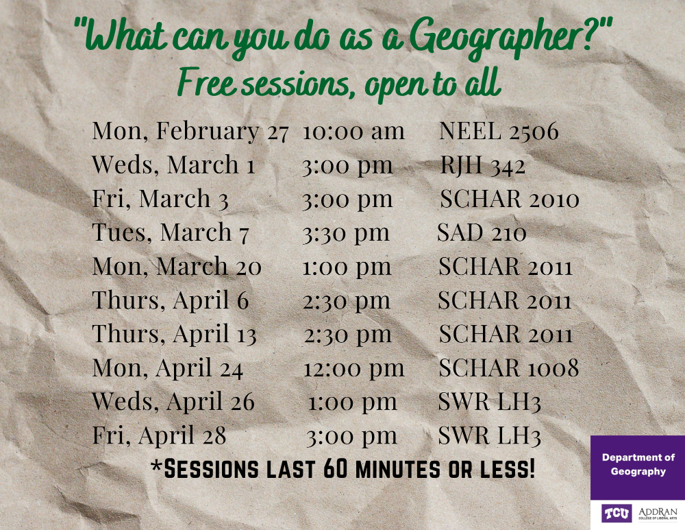 Announcements TCU Department of Geography