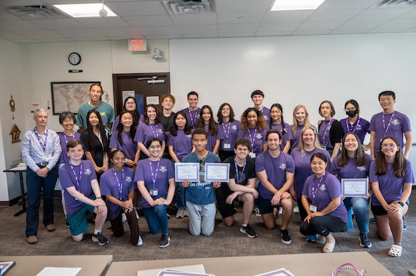 Pathways to Success faculty and attendees pose after a speech competition. Credit TCU Marketing & Communication | Glen E. Ellman