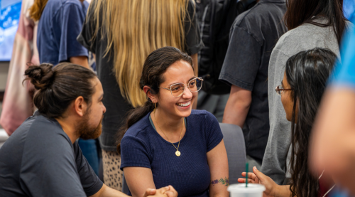 Students attend a film festival for AddRan College inside the Sid Richardson Building. Photo by James Anger on March 29, 2022.