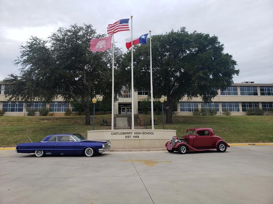 Freddy Garcia's 1964 Chevrolet Impala outside his alma mater of Castleberry High School in north Fort Worth.