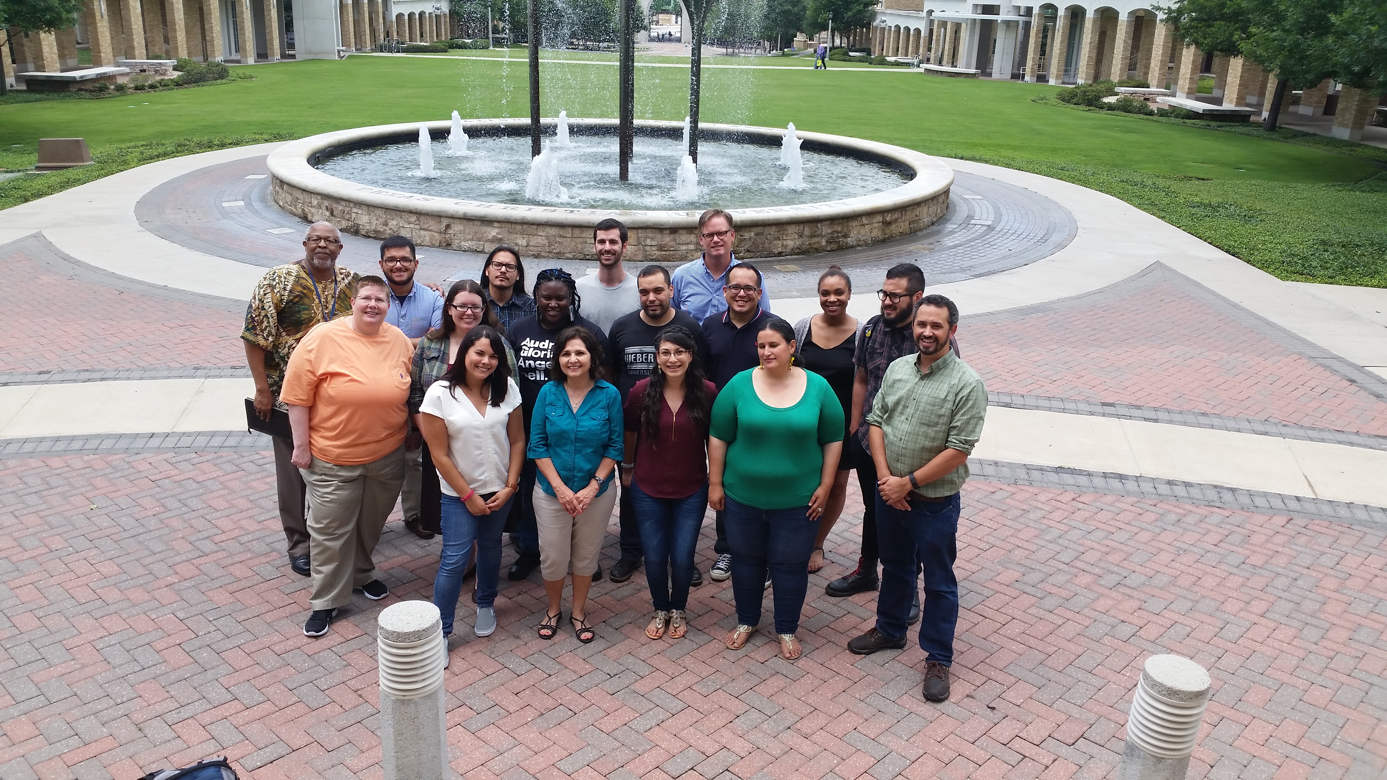 The CRBB team, Texas Christian University Commons, Fort Worth, June 3, 2016. Front row, from left: Katherine Bynum, Maggie Rivas-Rodriguez, Sandra I. Enríquez, Samantha Rodríguez, Max Krochmal; second row: Karen Wisely, Meredith May, Jasmin Howard, Eladio Bobadilla, Steve Arionus, Danielle Grevious, Moisés Acuña Gurrola; third row: W. Marvin Dulaney, Vinicio Sinta, Joel Zapata, James B. Wall, and J. Todd Moye. Photo courtesy CRBB.