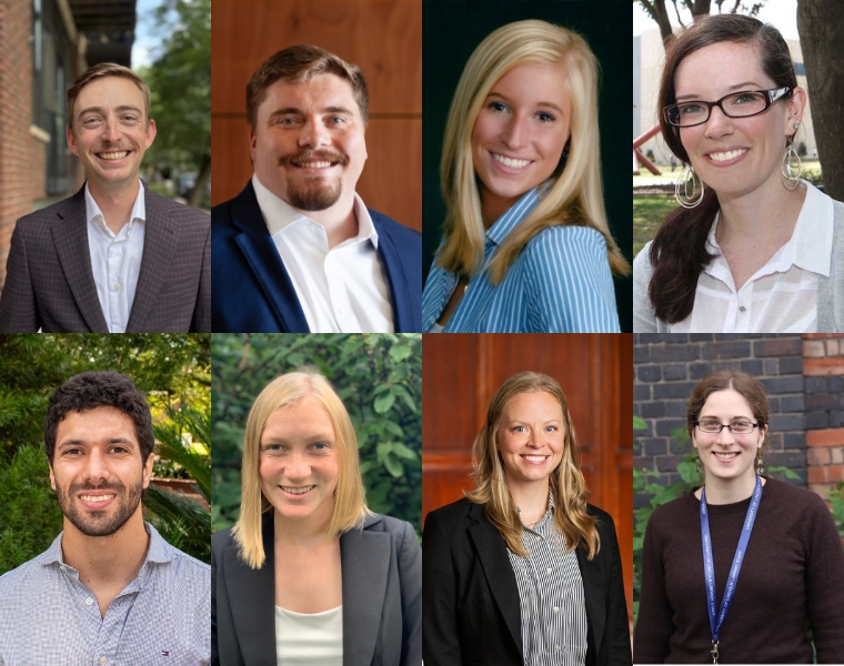 Eight headshots of the eight new AddRan faculty members.