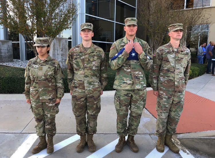 TCU Army ROTC cadets standing at attention.