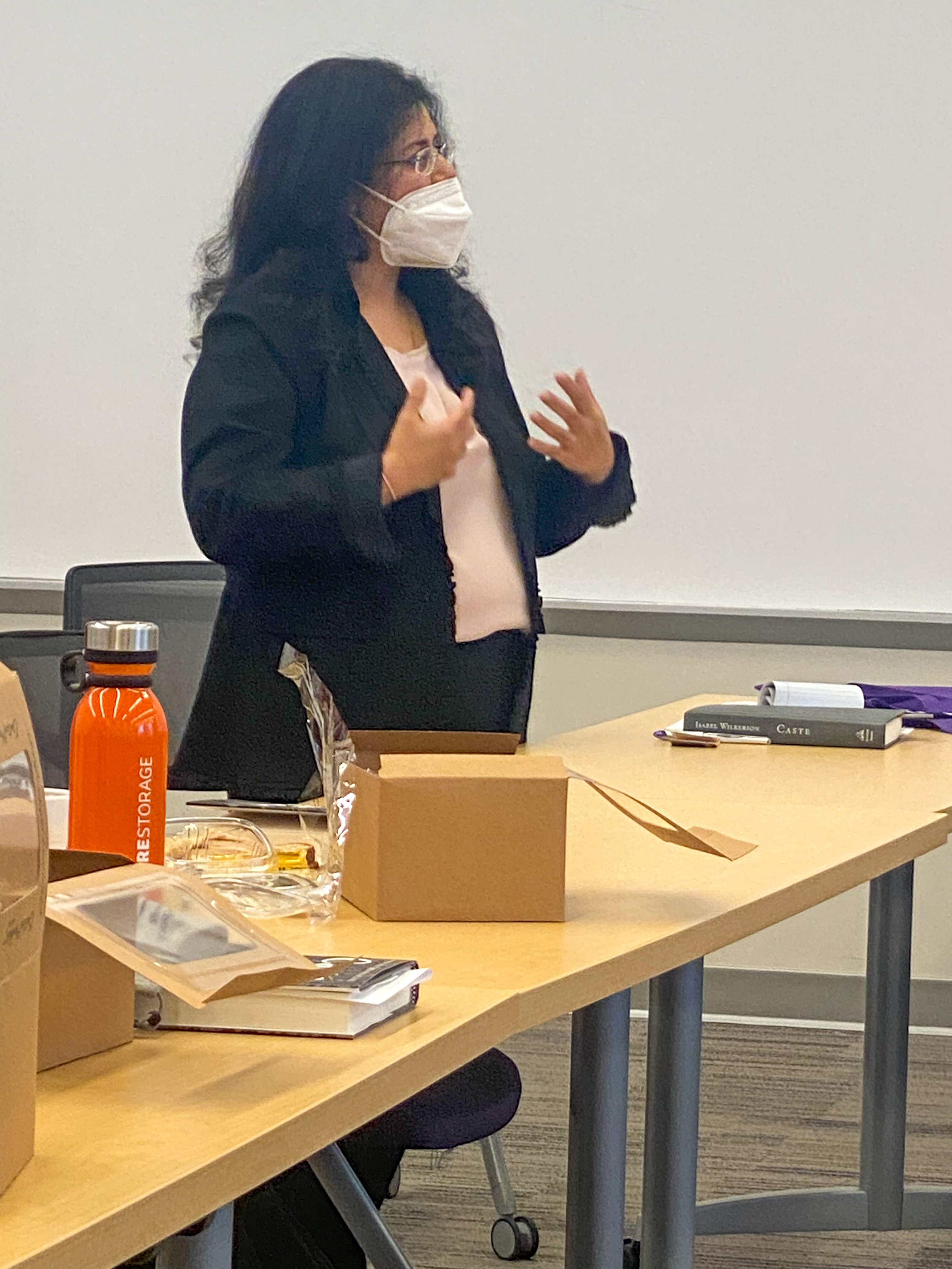 Facilitator and professor of English Mona Narain, Ph.D., speaks at a book study meeting of AddRan and Neeley faculty | Credit Sonja Watson, Ph.D.