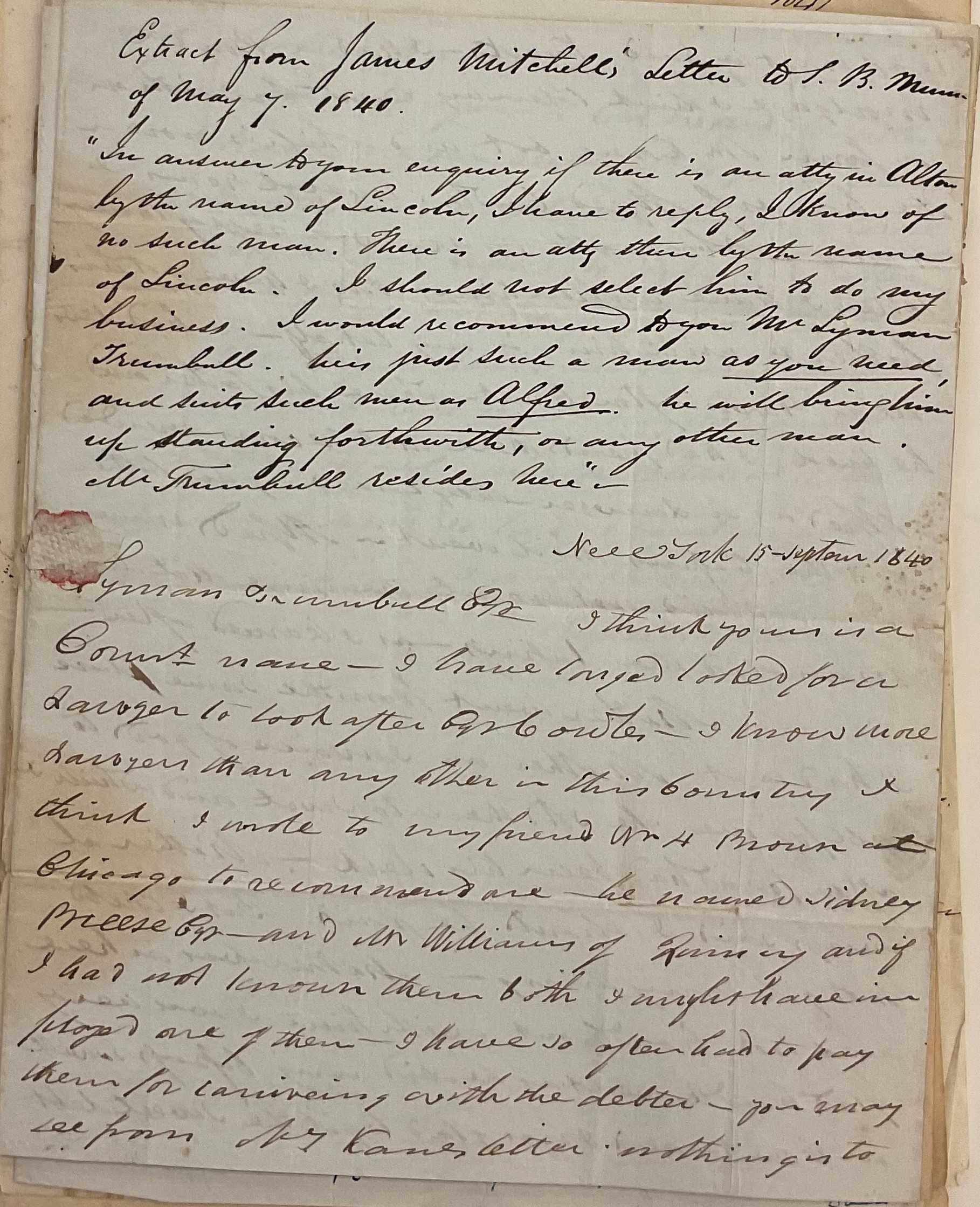 Letter from Rev. James Mitchell trying to find a lawyer in Illinois to help him buy property. | Credit Samuel Davis, Ph.D.