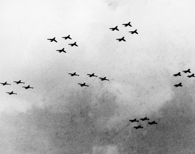 Fighter Jets Flying in Formation During the Korean War