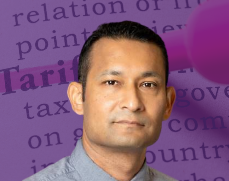 Picture of Rishav Bista and the background is an image of the definition of a tariff from the dictionary.