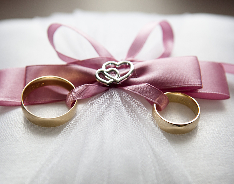Wedding rings on a pillow