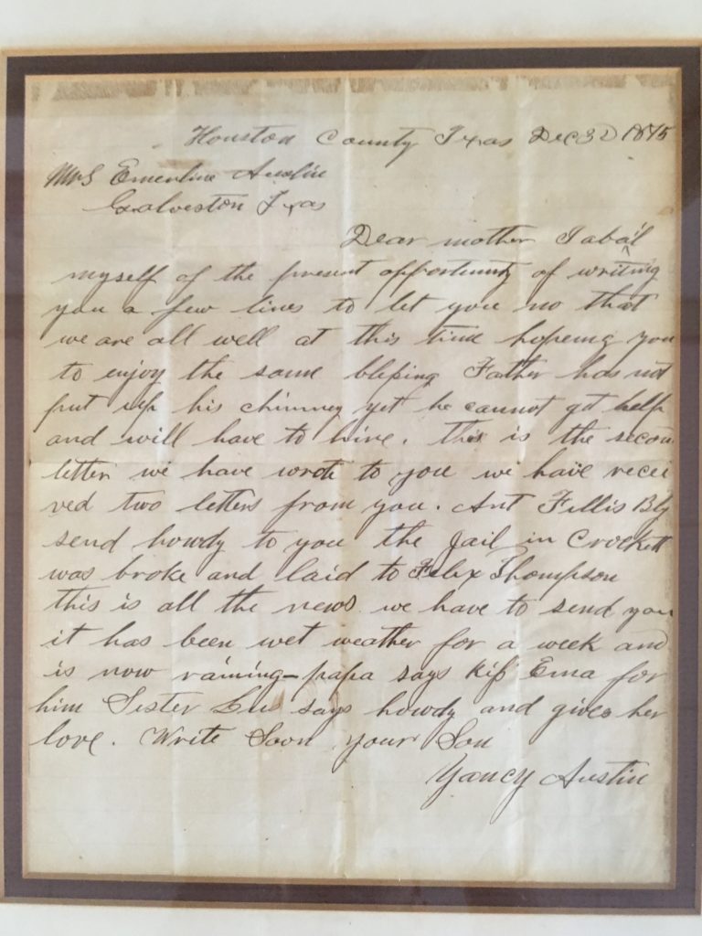 A letter from Yancy Austin to his mother, 1895